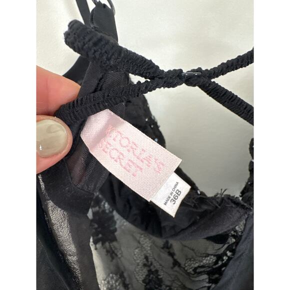 Victoria's Secret Vintage Black Lace Sheer Sequin Corset Camisole Lingerie - 36B - Picture 6 of 7